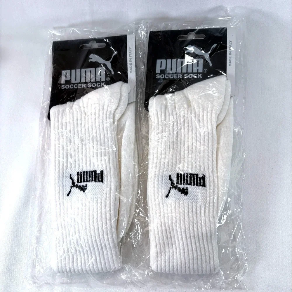 Puma White Soccer Football Knee High Socks 2‎ Pairs Youth Size Made in Italy New